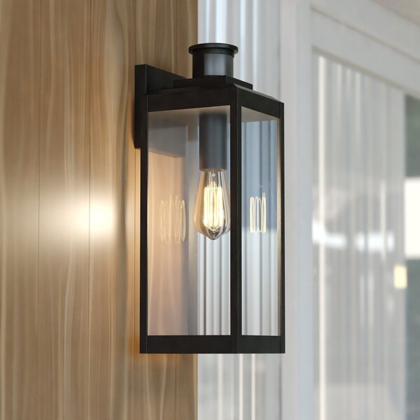 Vaxcel Kinzie Black Motion Sensor Dusk to Dawn Outdoor Wall Light Fixture with Clear Glass T0708 - main